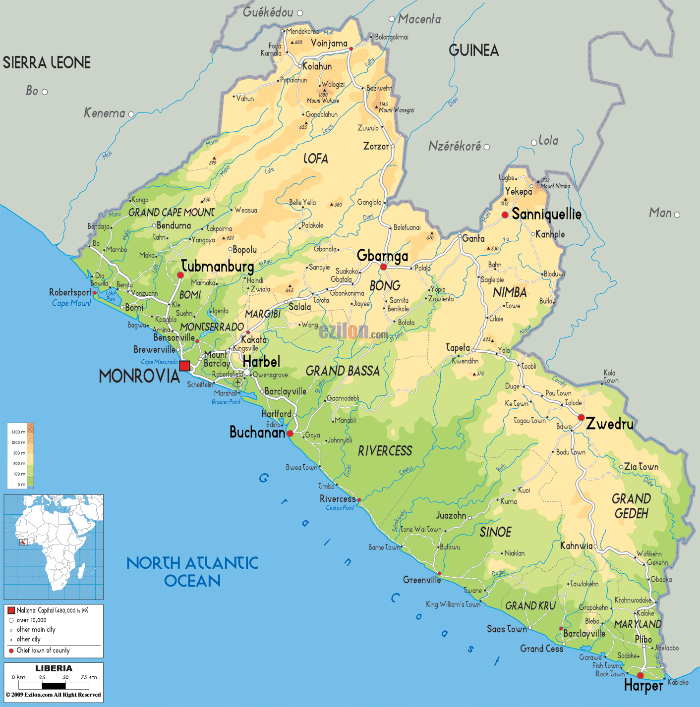 political map of Liberia