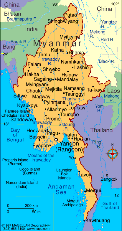 Myanmar burma map