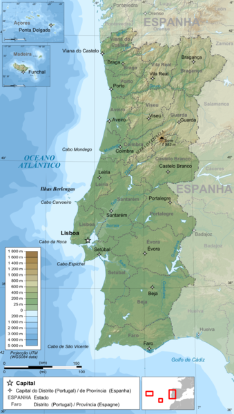 Portugal topographic map