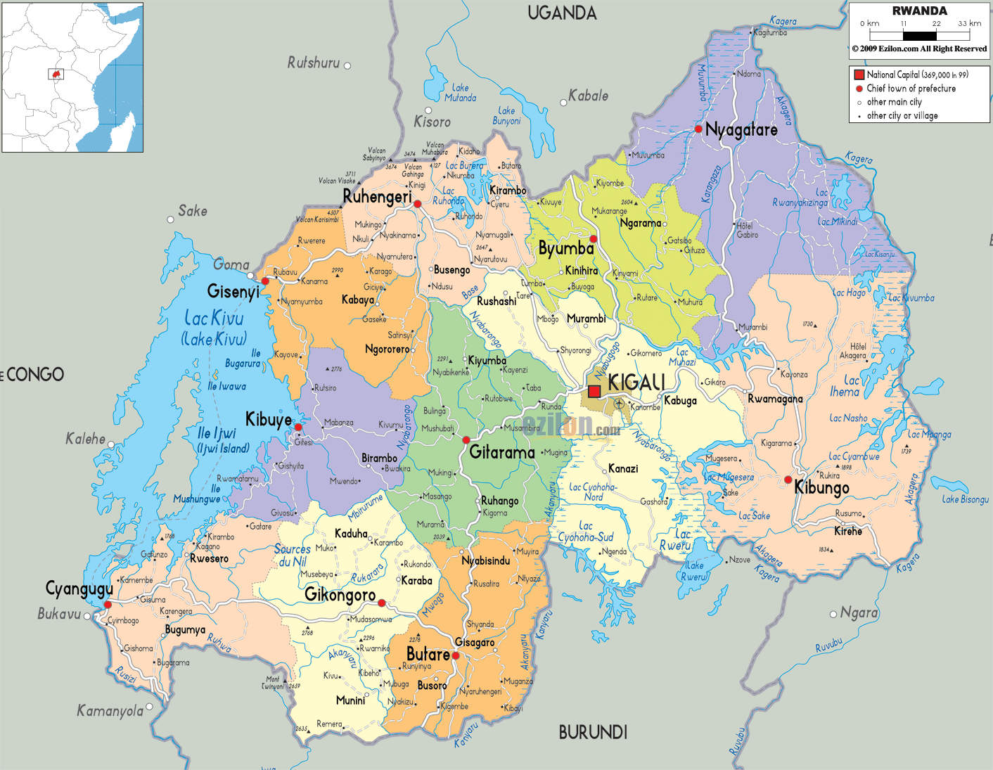 political map of Rwanda