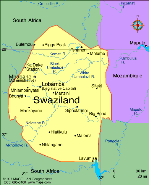 map of Swaziland