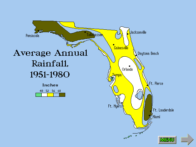 Map of Florida Counties - Florida Average Rainfall 