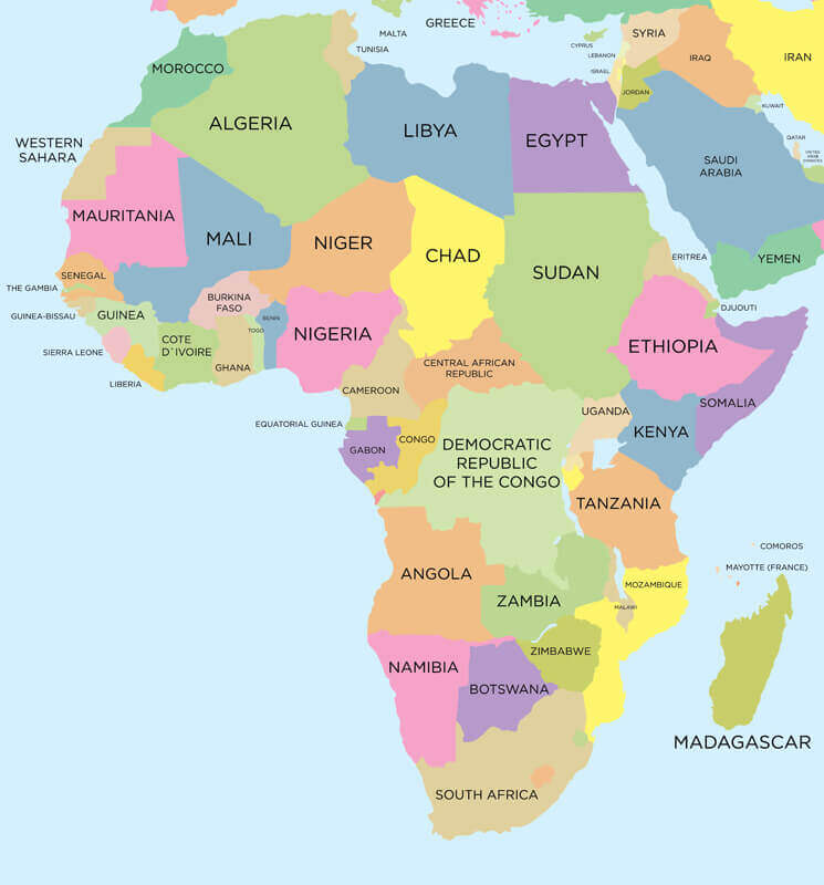 Coloured political map of Africa