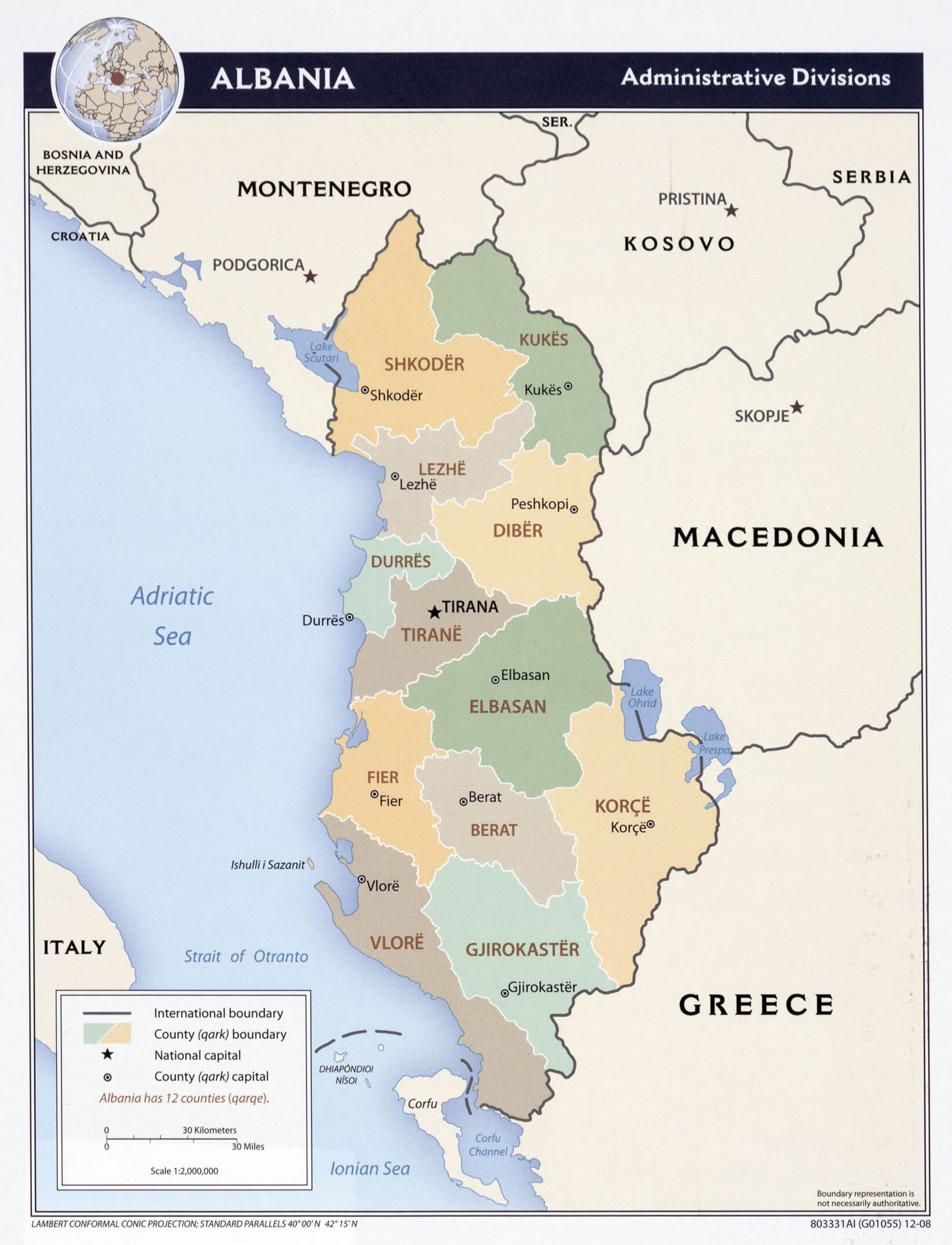 counties map of albania 2008