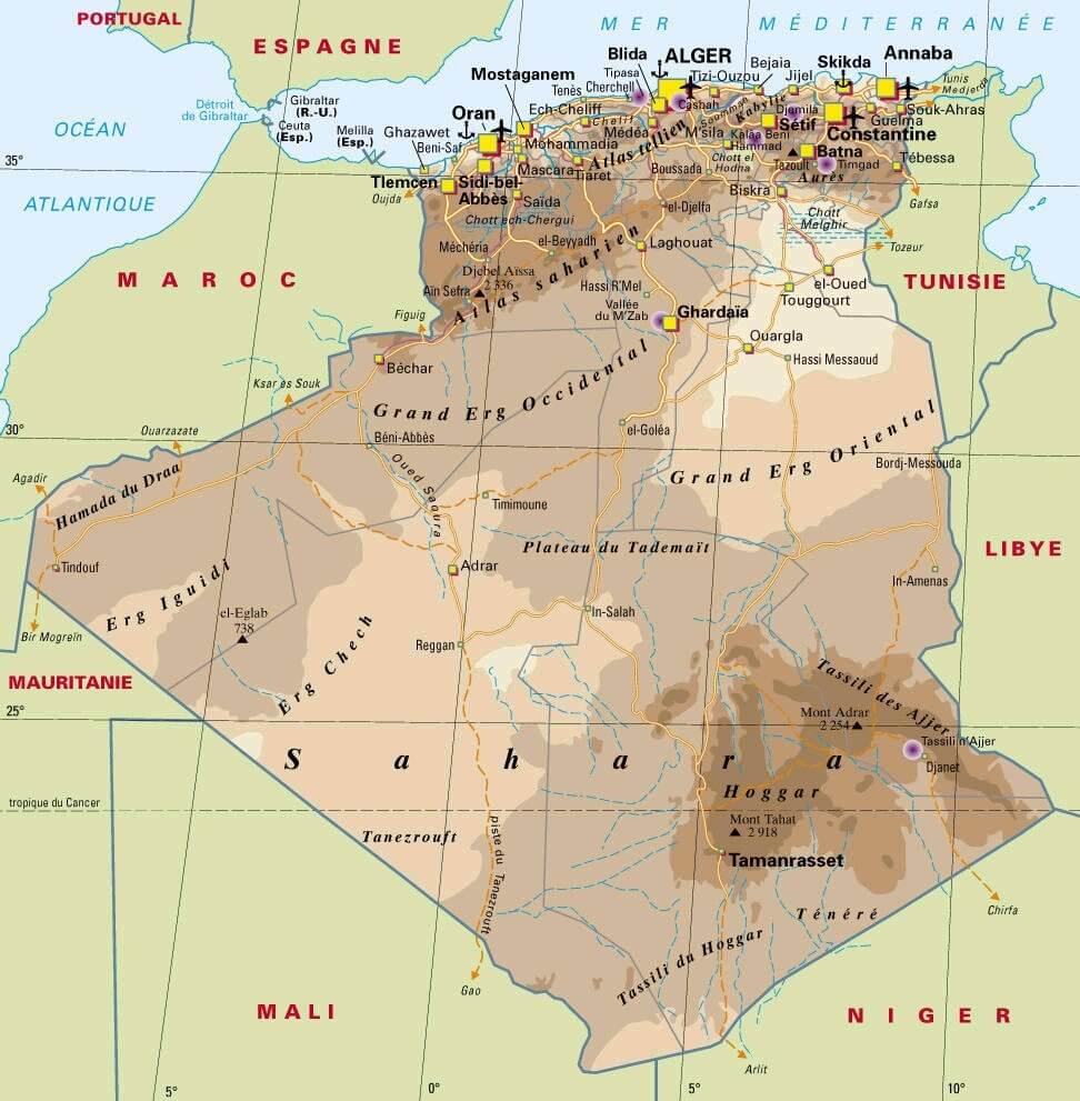 physical map of Algeria