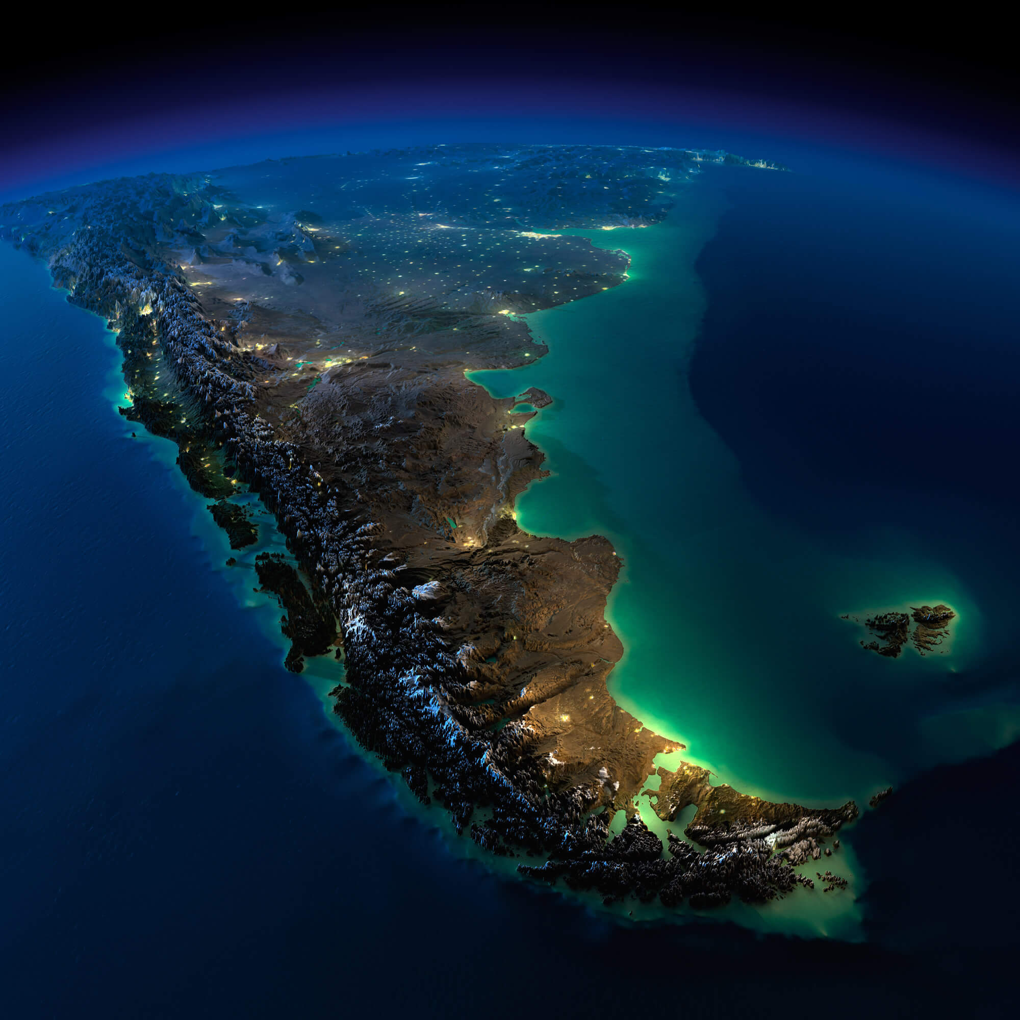 Argentina and Chile Earth Map