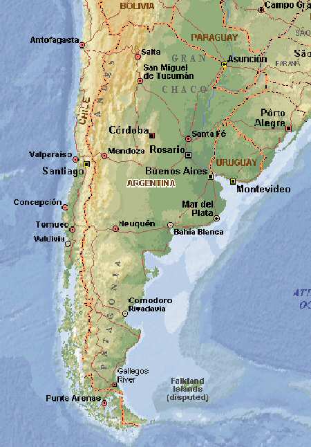 Physical Map of Argentina