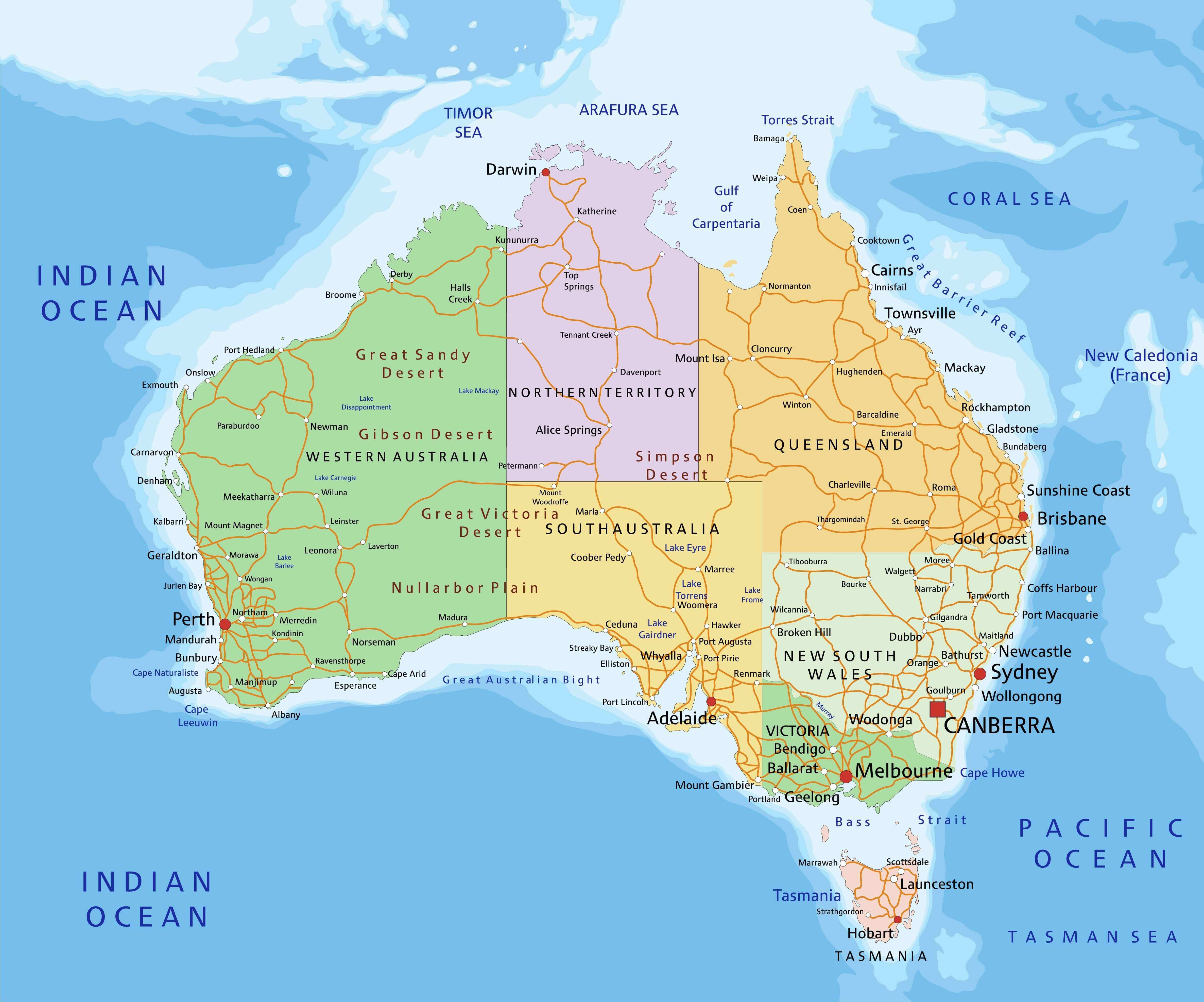 Australia detailed editable political map