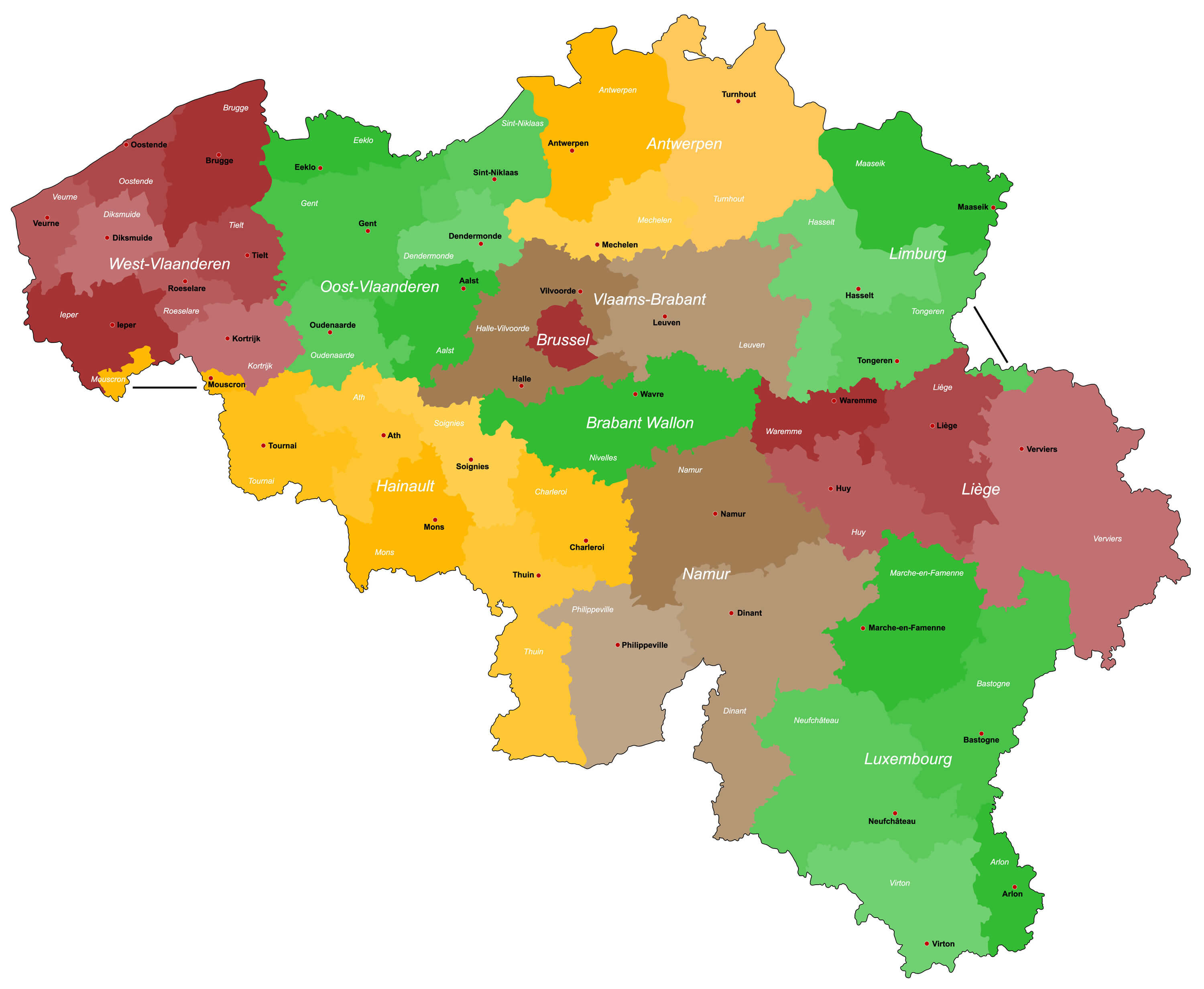 Detailed map of Belgium