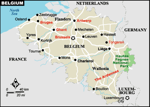 Major Cities Map of Belgium