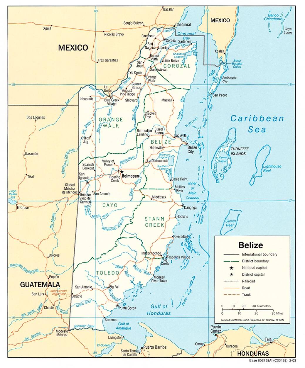 Belize Political Map 2003
