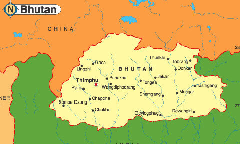 bhutan map china