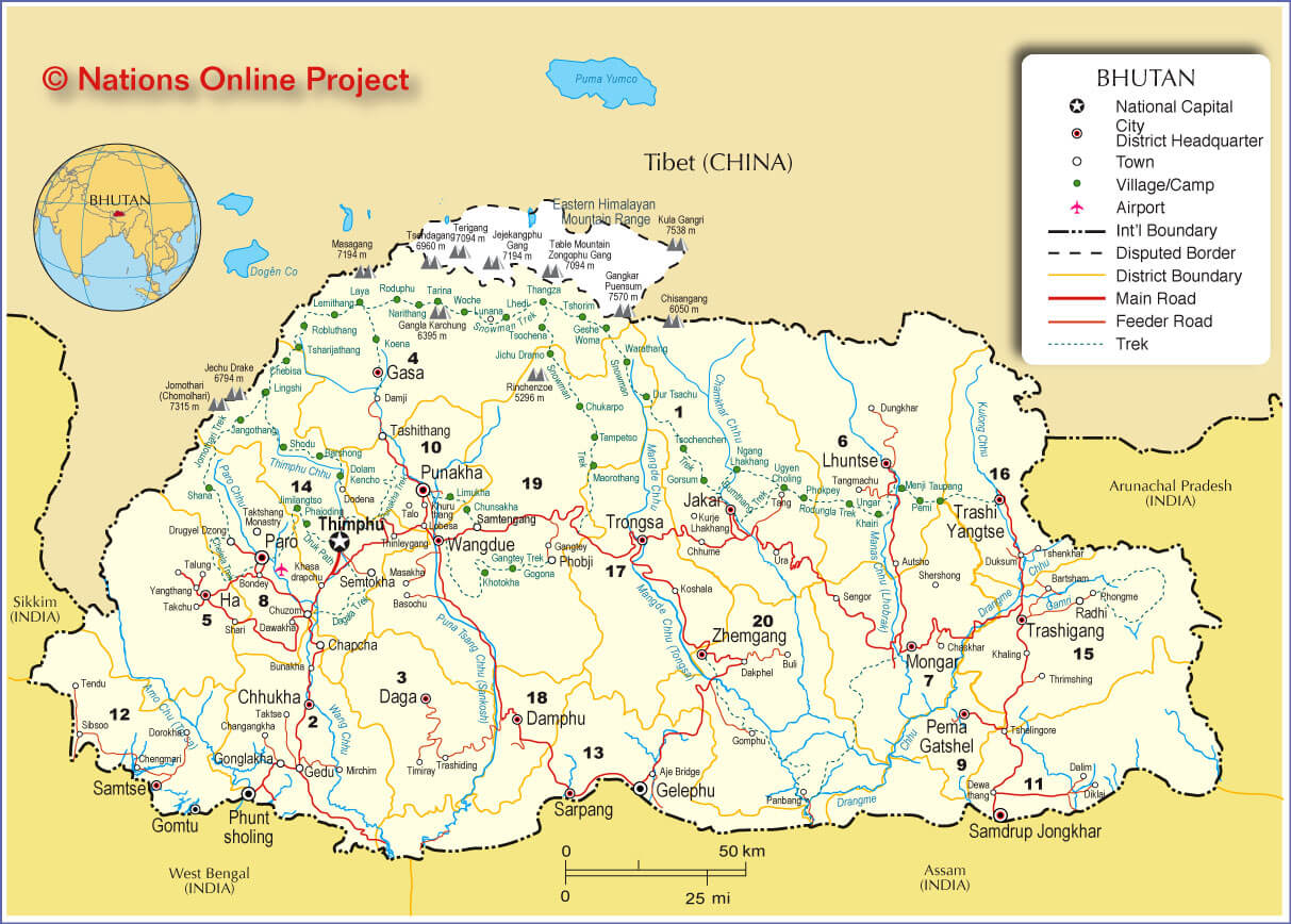 bhutan map tibet