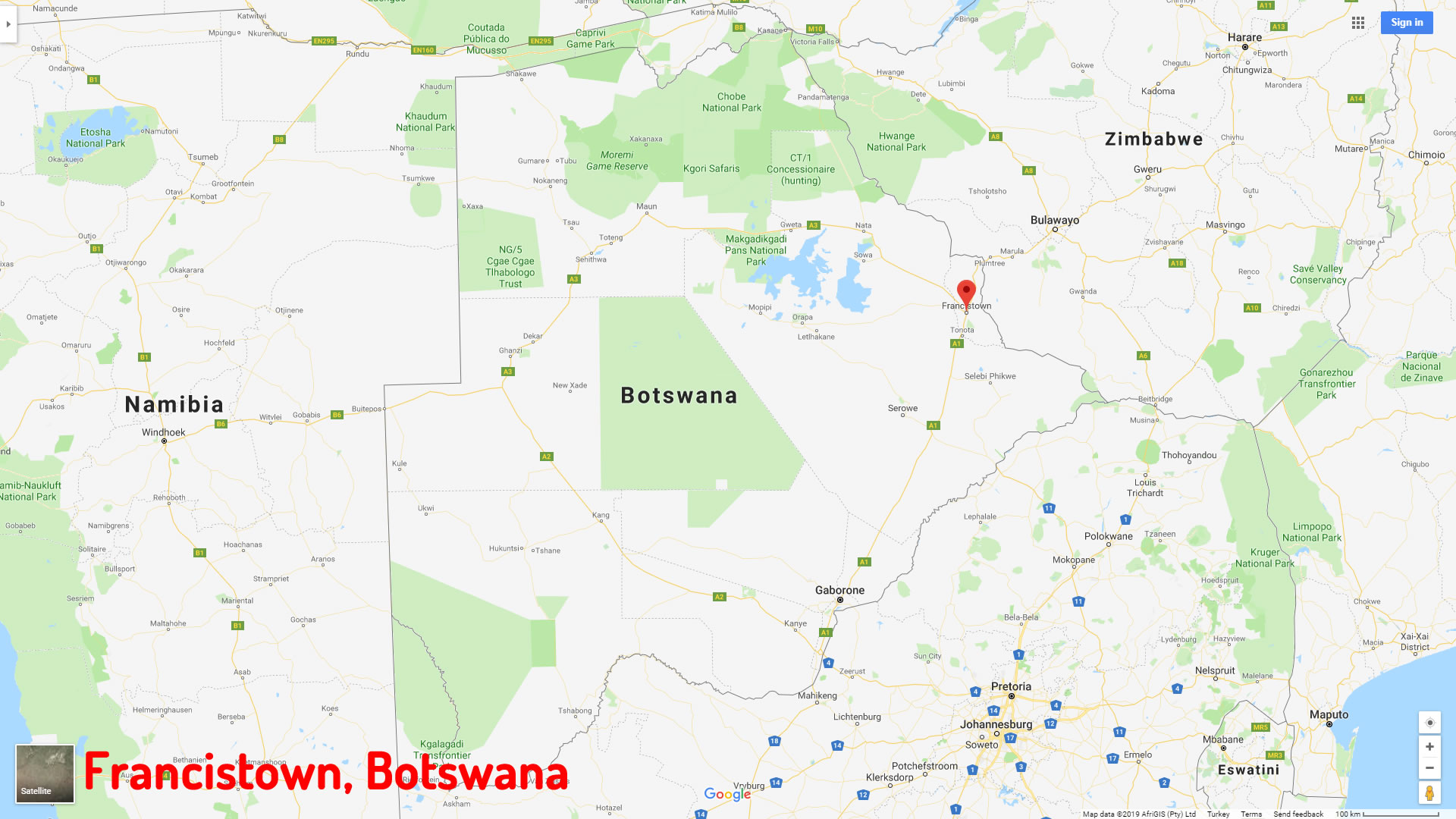 Francistown map Botswana