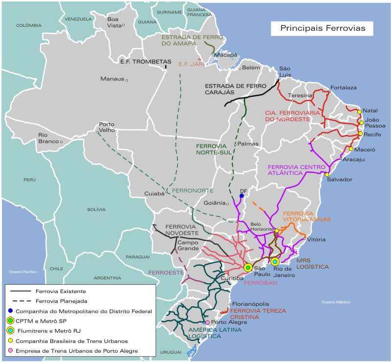 Brazil Main Railways Map
