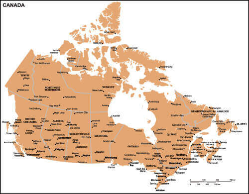 Canada Country Map with Cities
