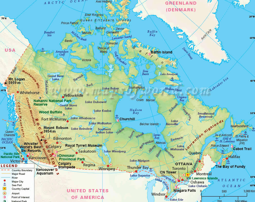 Canada Physical Map with States
