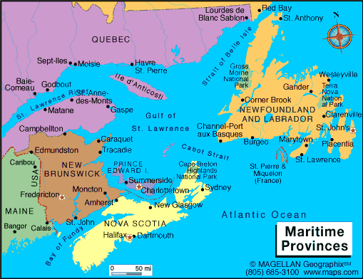 Fredericton maritime provinces map