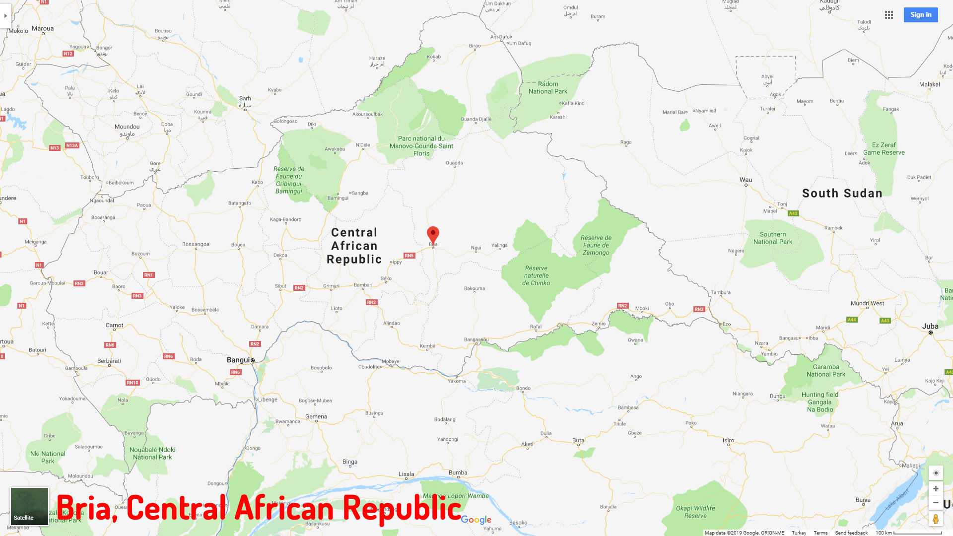 Bria map Central African Republic