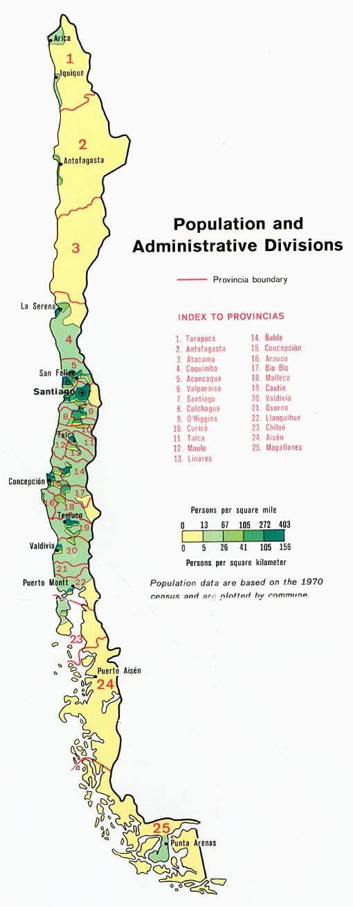 chile population administrative divisions map 1972
