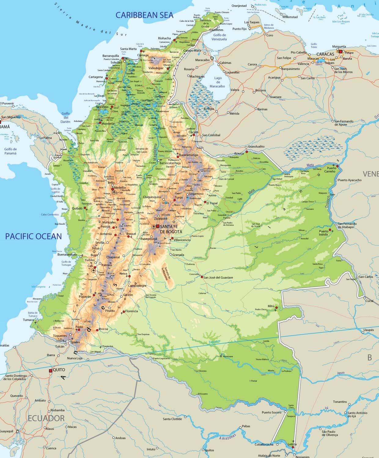 physical map of colombia