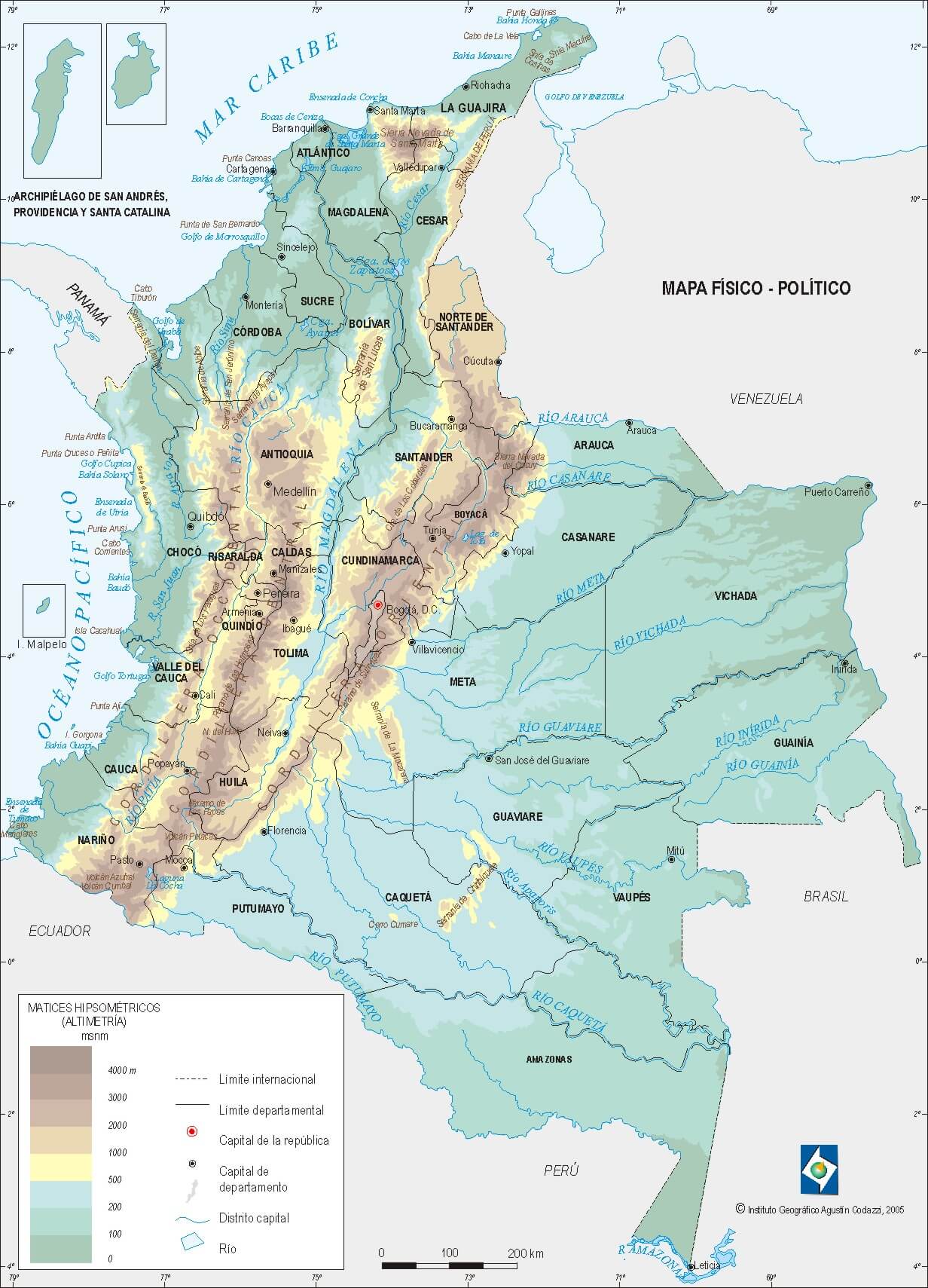 Physical Map of Colombia 2005