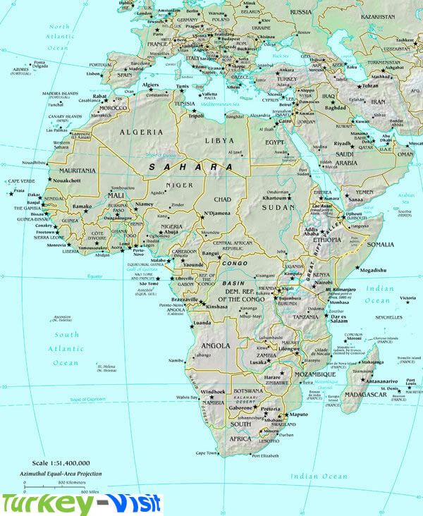 Countries Physical Map of Africa