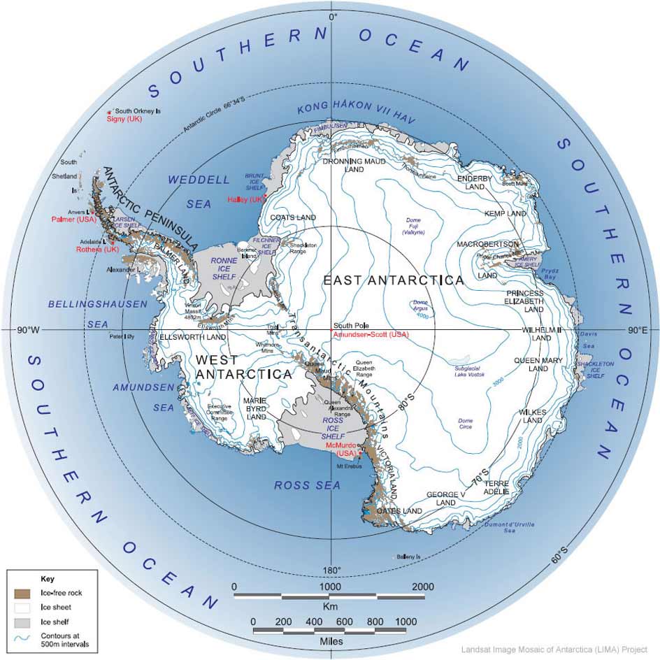 Antarctica Physical Map Cities