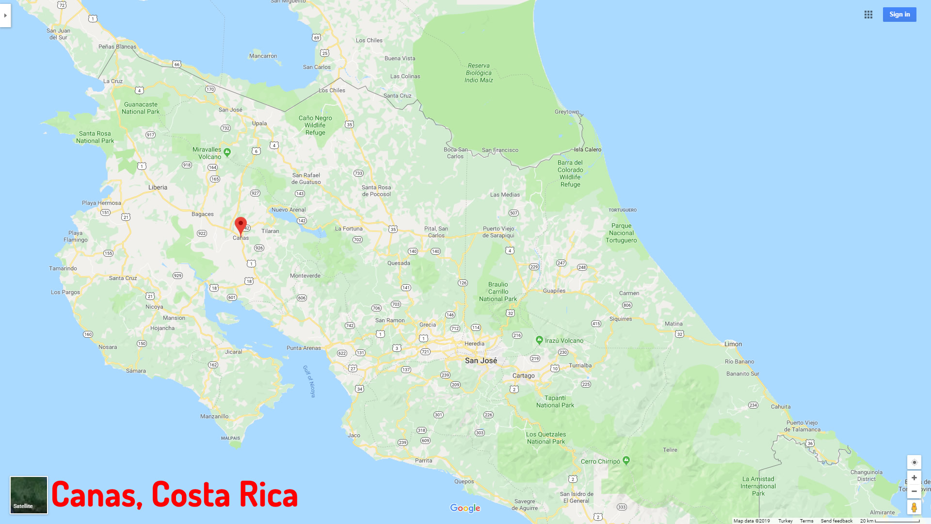 Canas map Costa Rica
