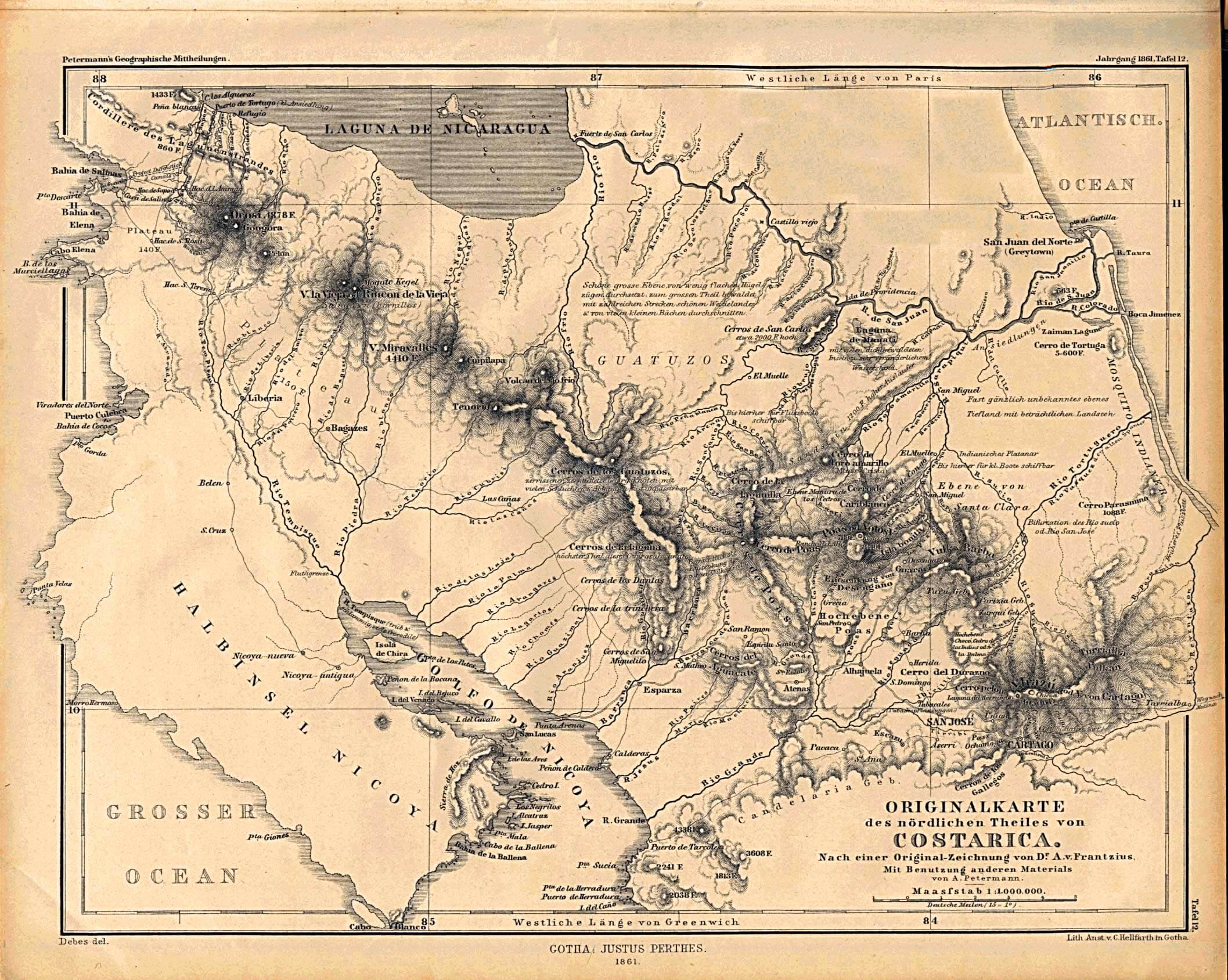 Costa Rica Historical Map 1861