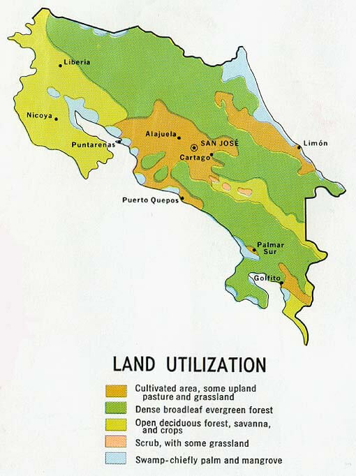 Costa Rica Land Utilization Vegetation Map 1970