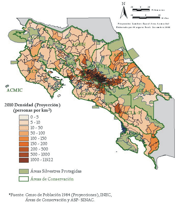 Costa Rica Population Density Map 1984 2010