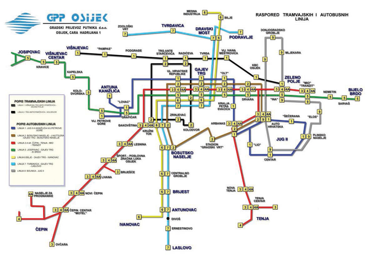 Osijek public transport map