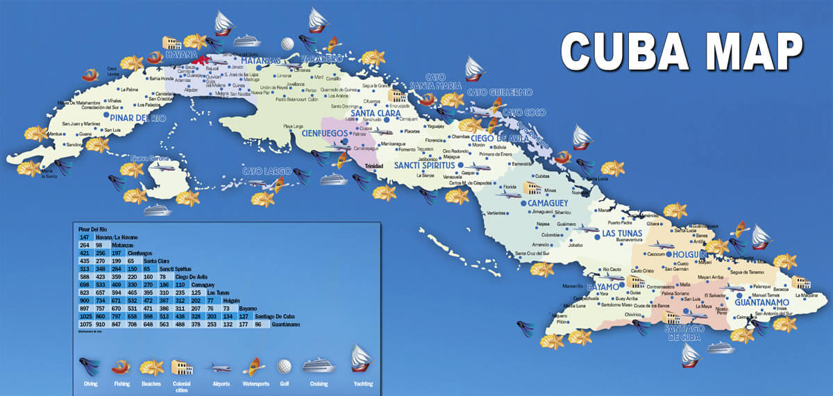 Major Cities Map of Cuba