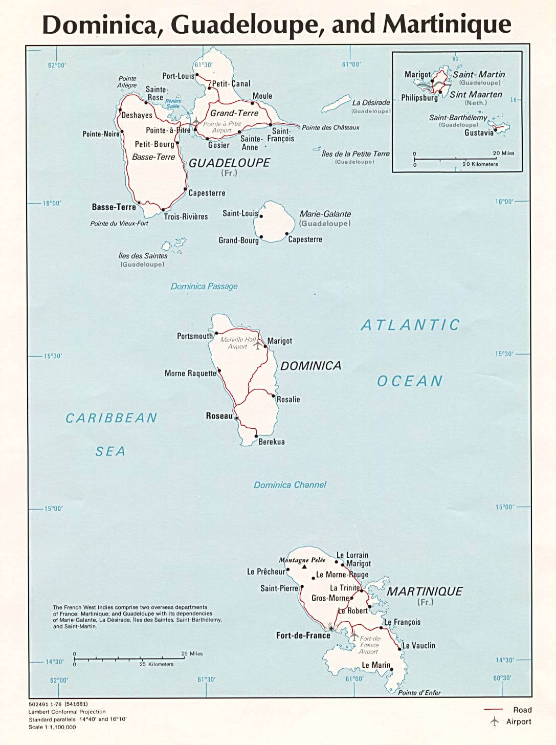 Dominica Country Political Map 1976
