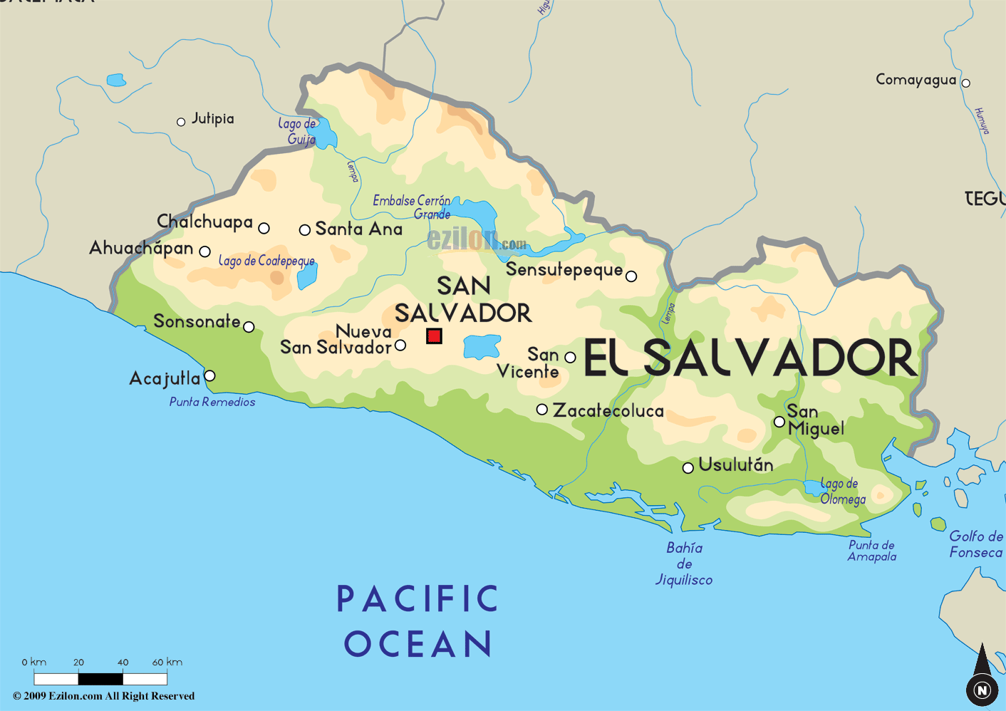 El Salvador Major Cities Map