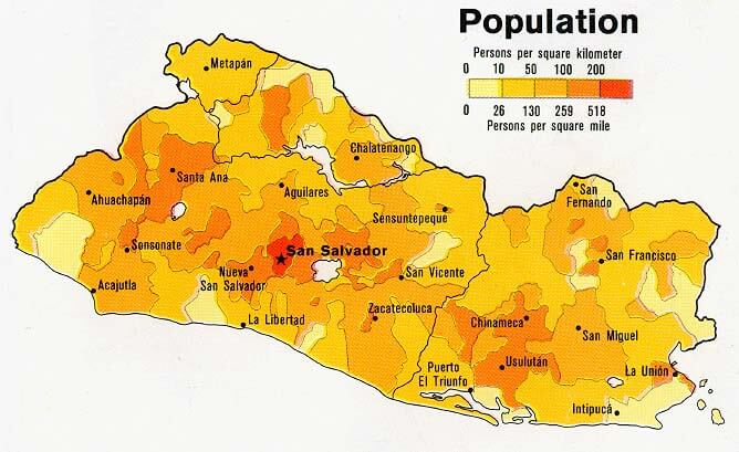El Salvador Population Map 1980