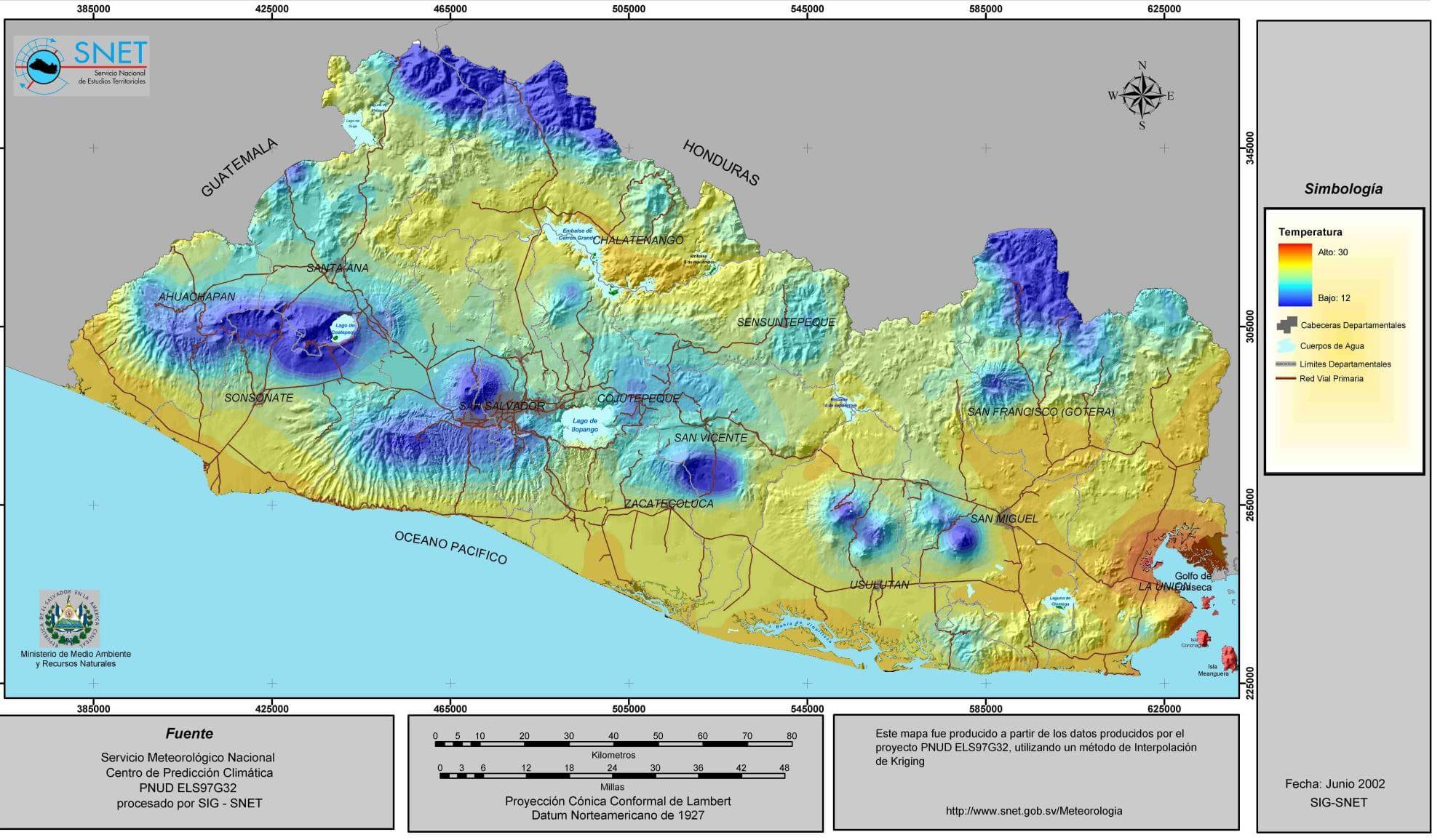 El Salvador temperature Map 2002