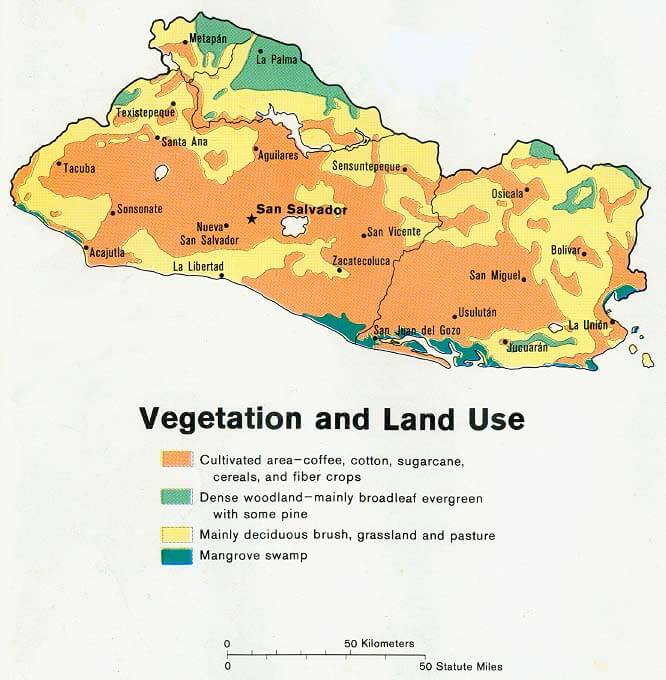 El Salvador Vegetation Land Map 1980