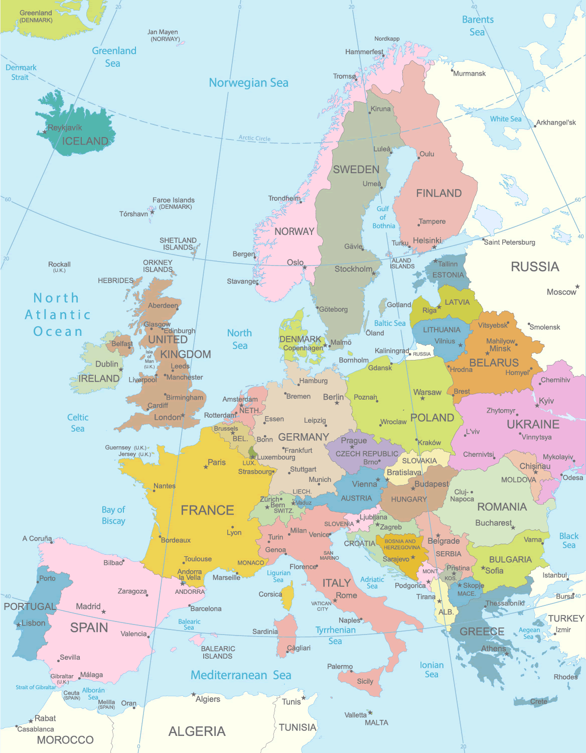 European Countries National Borders Map