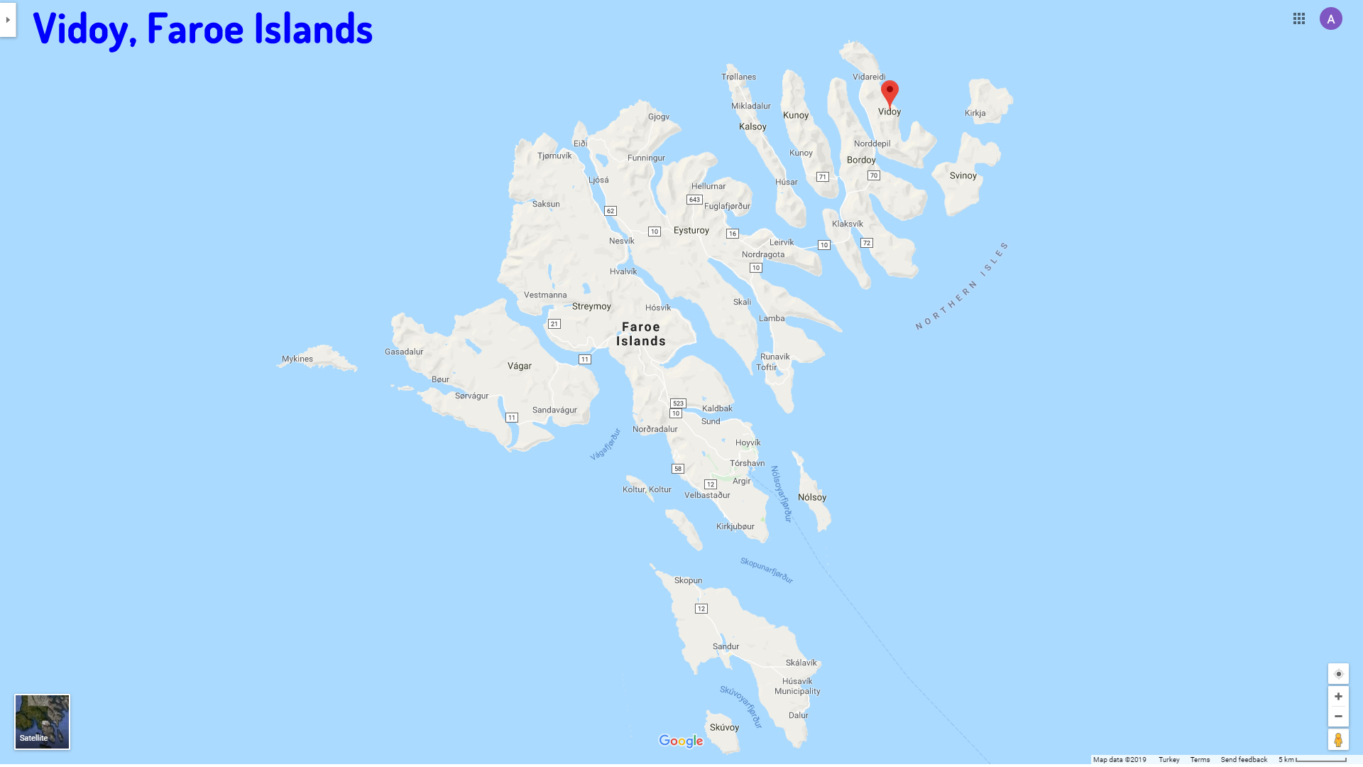 Vidoy map Faroe Islands