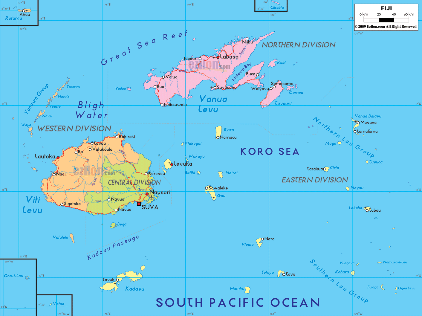 political map of Fiji