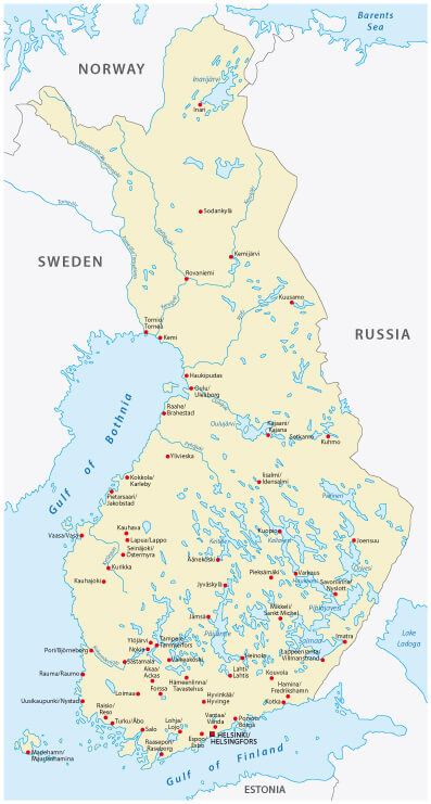 Finland Cities Map in Finnish and Swedish