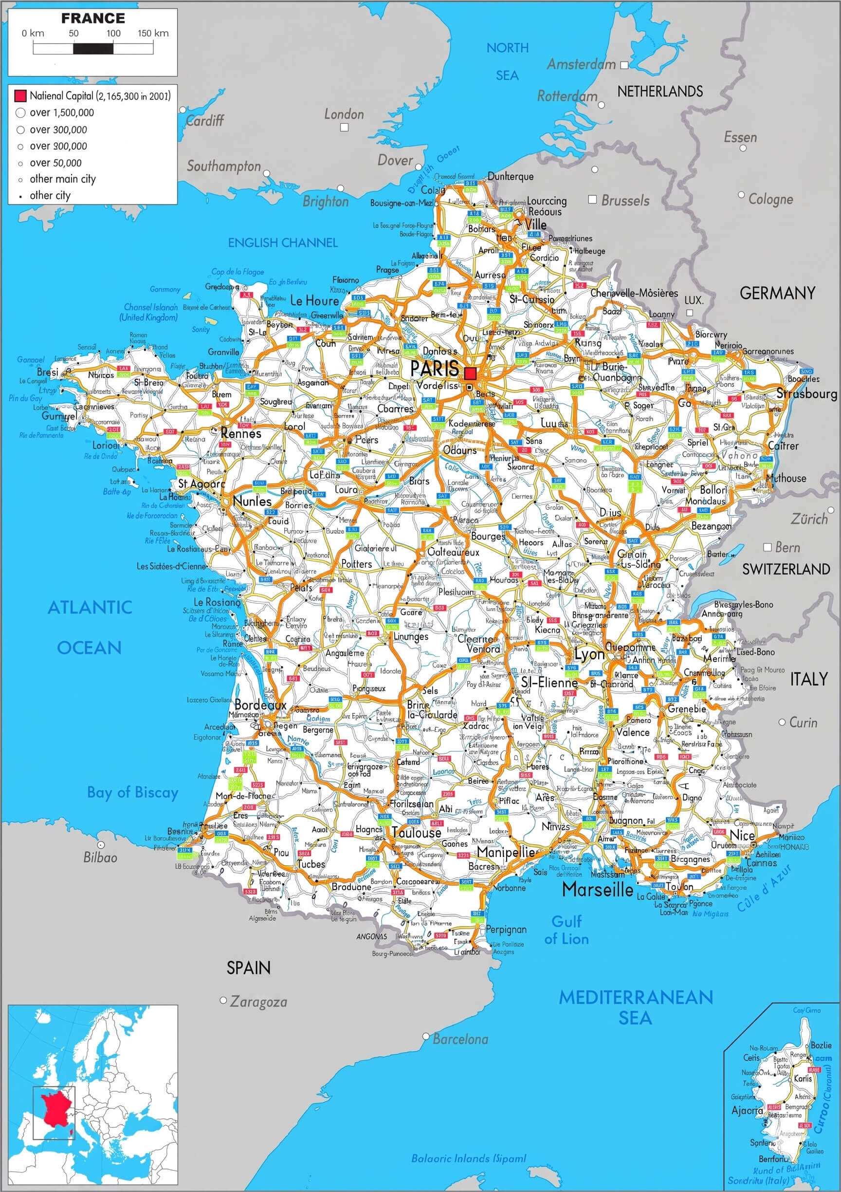 France highways map with cities
