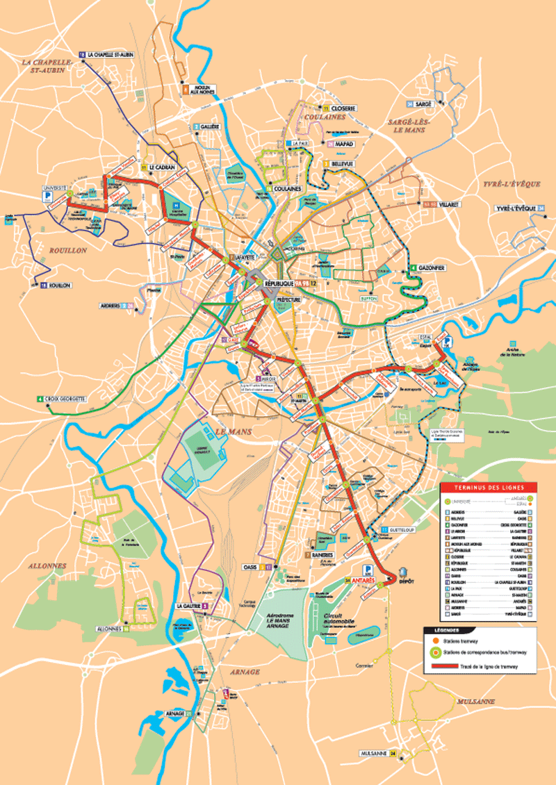 Le Mans tramway map