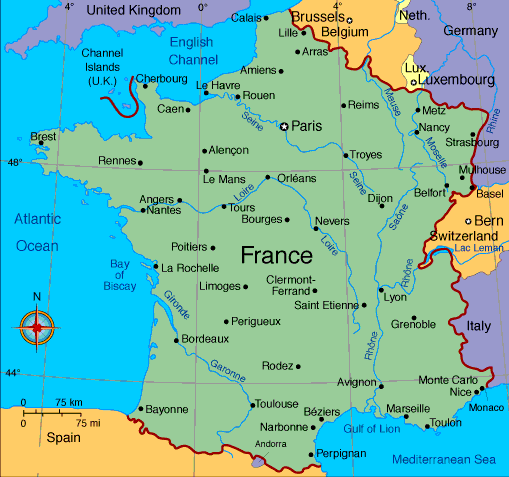 France Major Cities Map