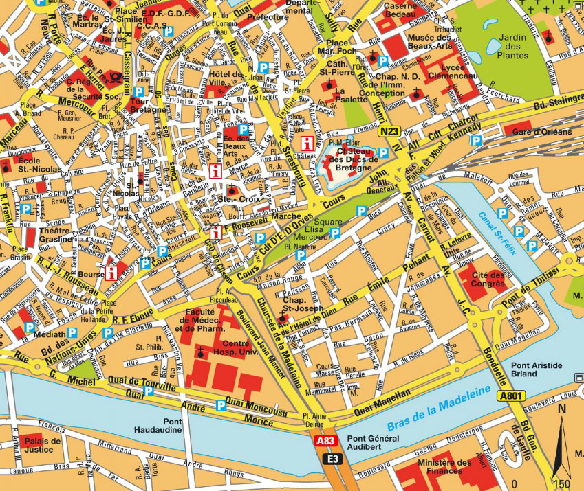 Nantes city center map