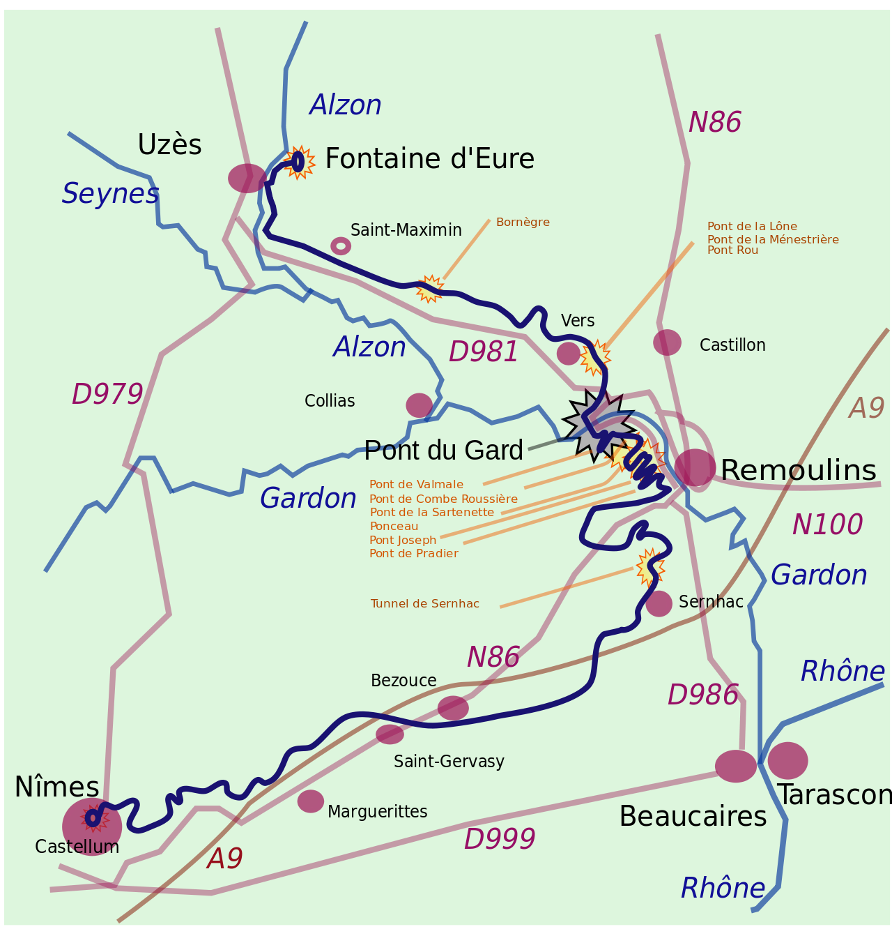 Nimes Aqueduct map
