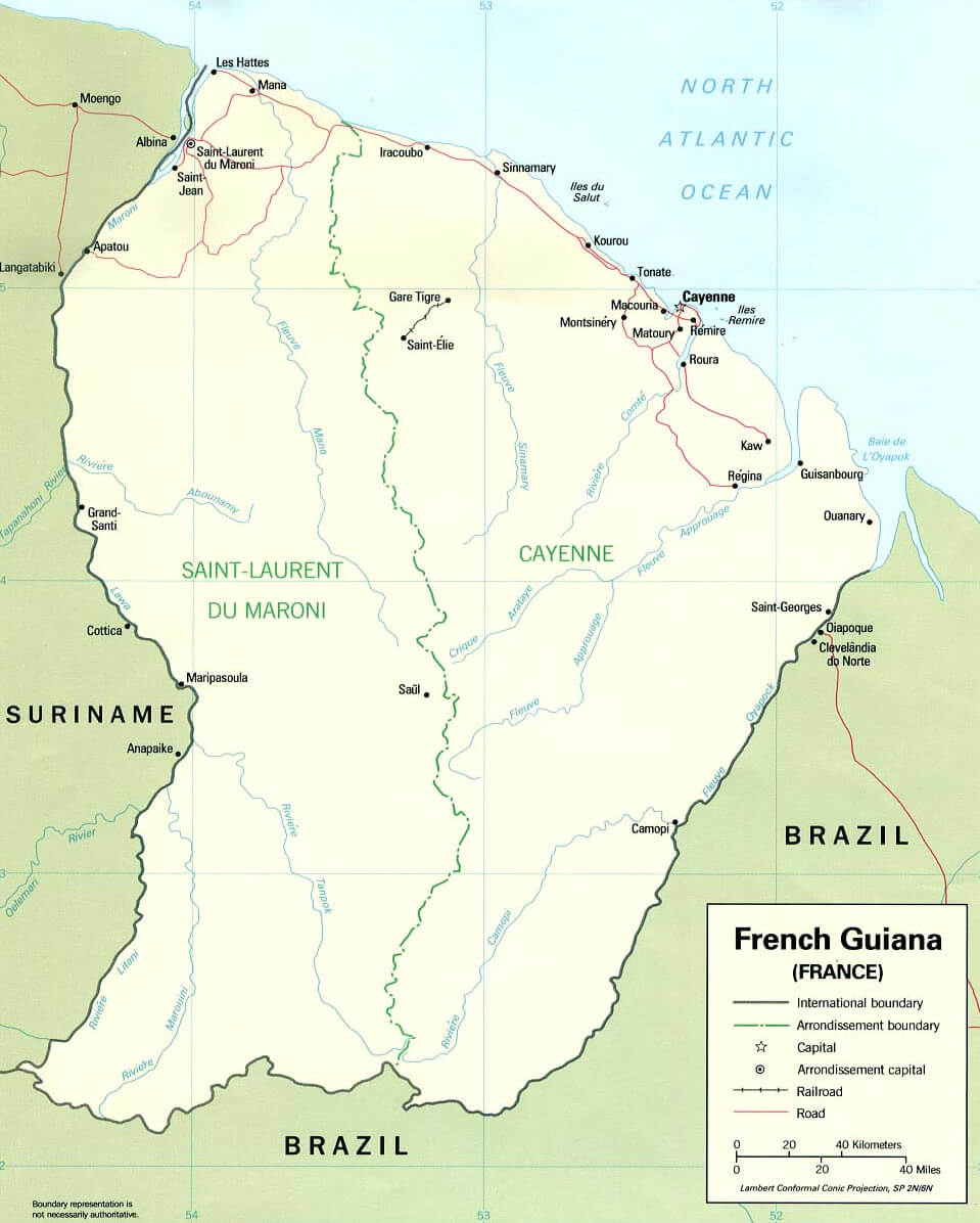 French Guiana Political Map 1992