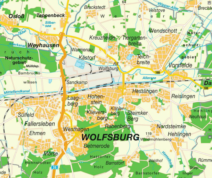 Wolfsburg city center map